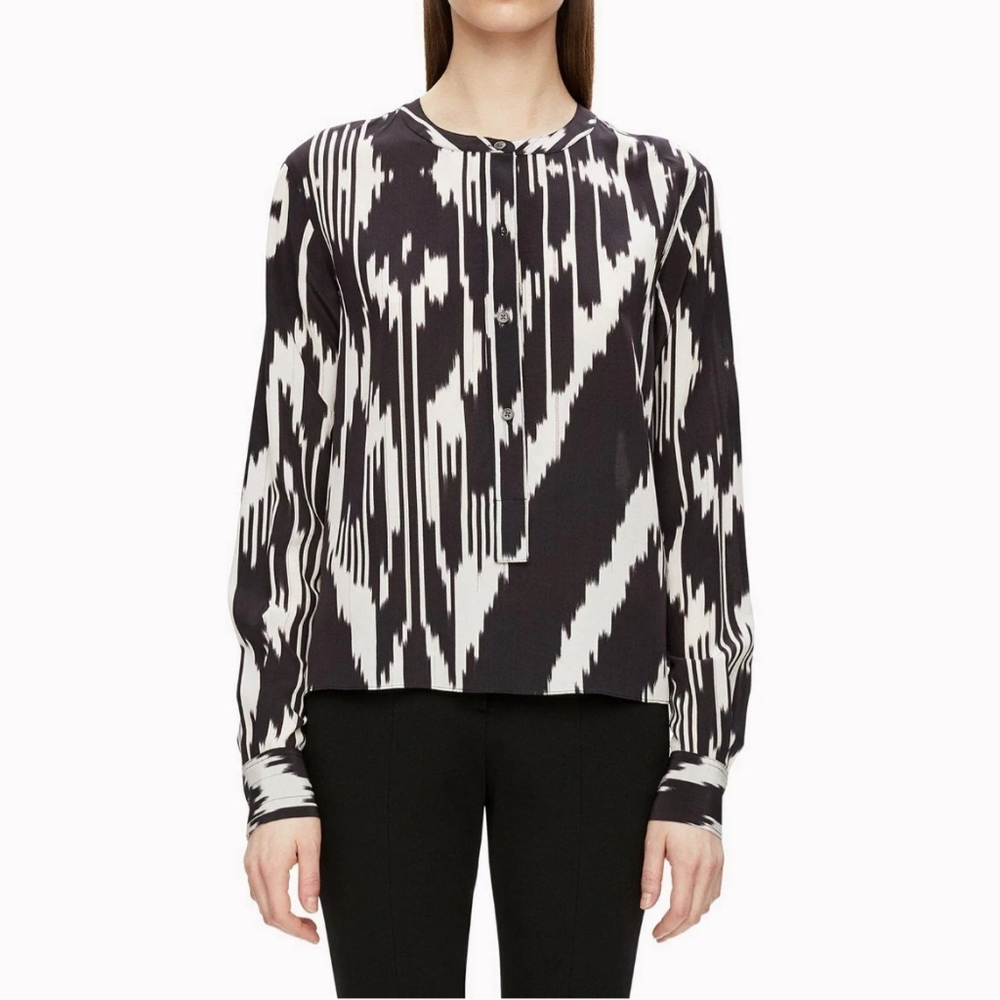 THEORY Isalva Interlace Ikat Silk Minimalist Chic Semi‎ Sheer Blouse S